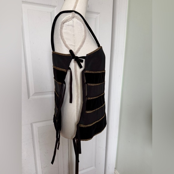 Late 1980s Gianni Versace Black and Gold Baroque Velvet Silk Corset Top Sz Large - Picture 9 of 15